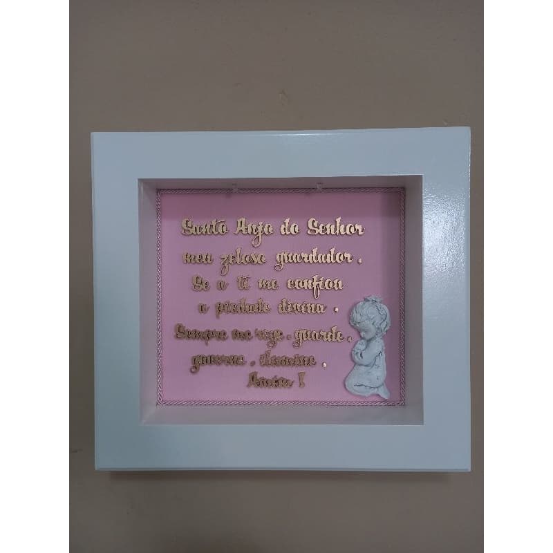 quadro decorativo oração do santo anjo rosa