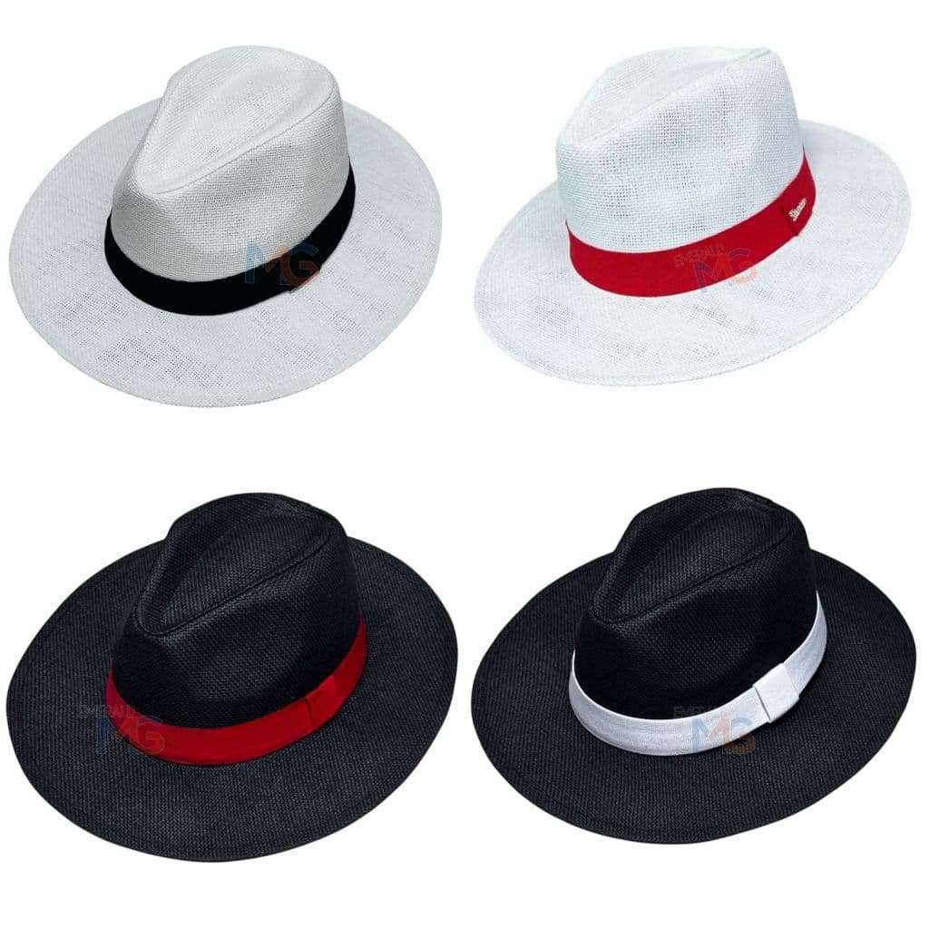 Chapéu Moda Panamá Fedora Praia Casual Branco Com Faixa Vermelha Com ajustes