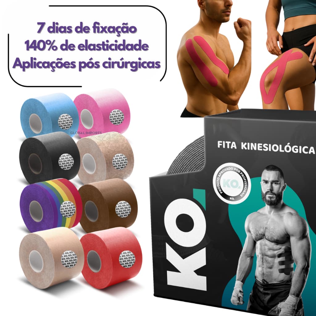 Bandagem Elástica Adesiva KO 5 Metros Kinesio Muay Thai Boxe Joelho Curativo Fisioterapia