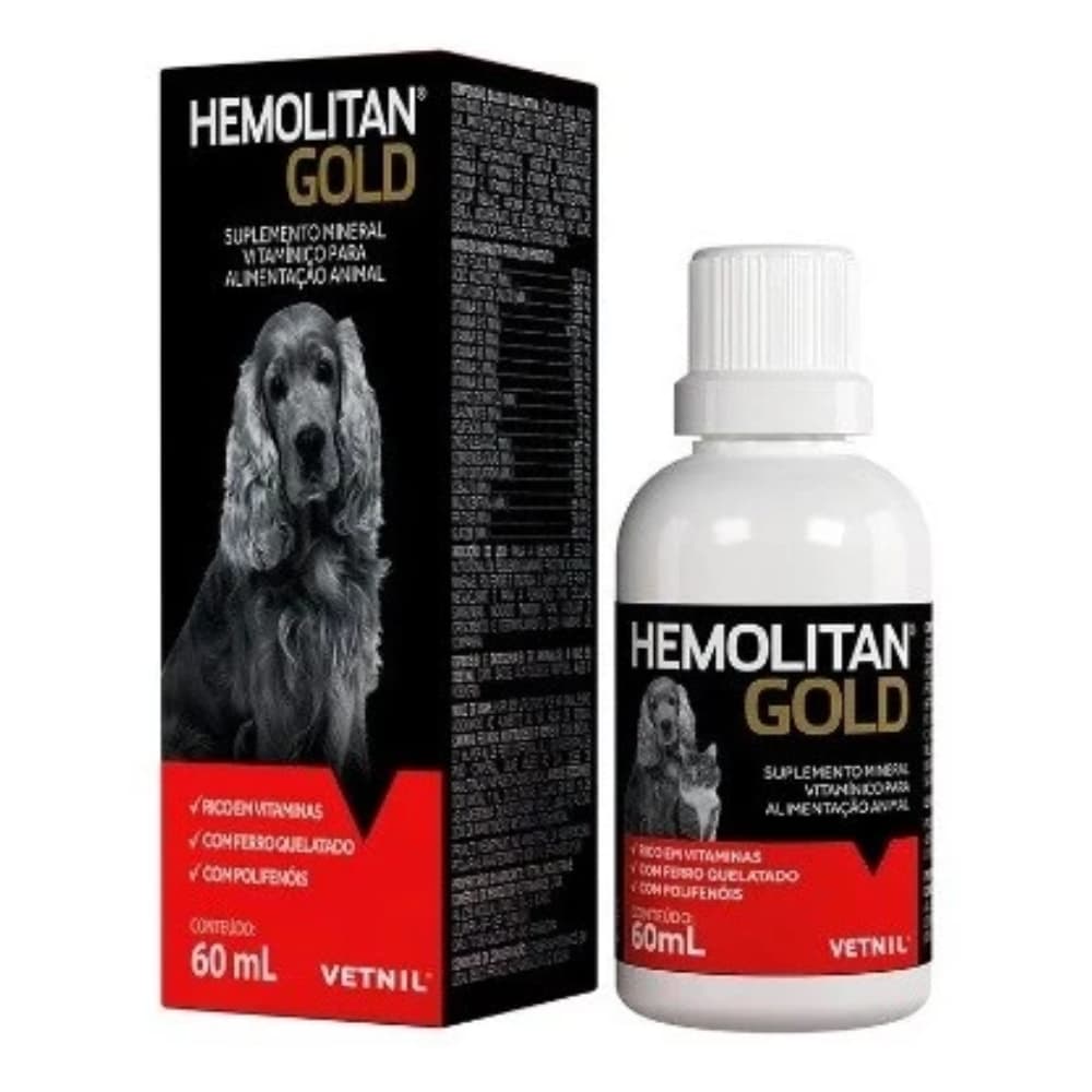 Hemolitan Gold 60mL Suplemento Vitamínico para Cães e Gatos VETNIL