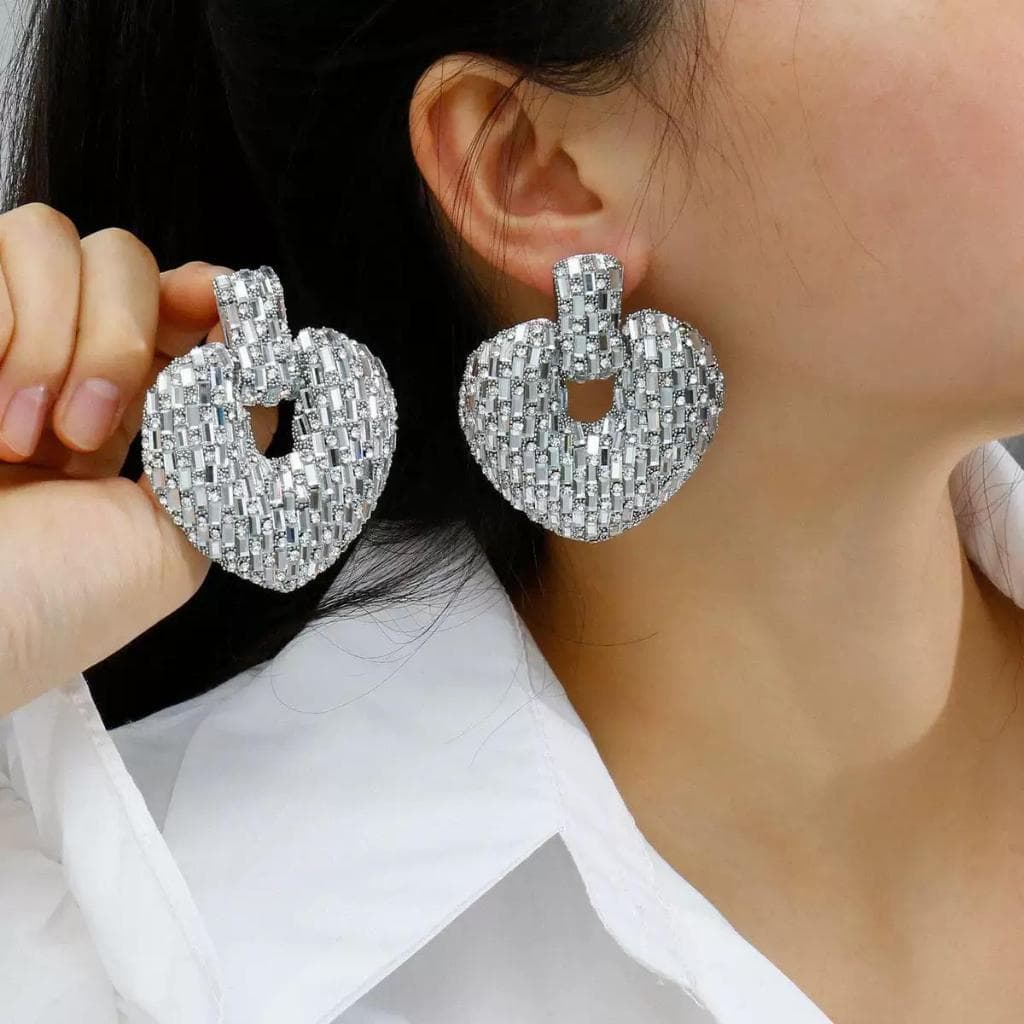 Z.W BIJUX - Brincos de coração para o Dia dos Namorados Brincos de metal com diamantes da moda