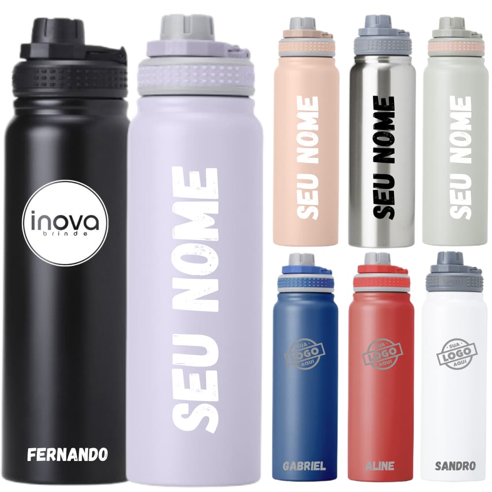 Garrafa Personalizada 1Litro Térmica C/ Bico Alça Inox Personalizada com logo