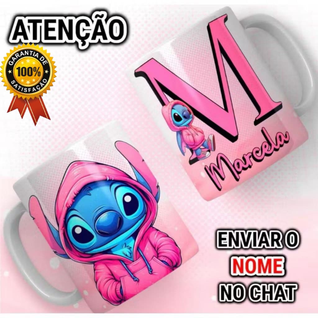 Caneca Stitch Personalizada Nome Xícara Lilo e Stitch Copo Presente