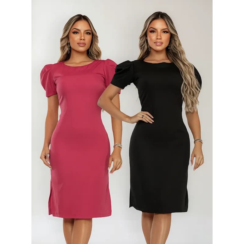 kit 2 Vestido Feminino Midi Alfaiataria Tubinho Evangelico Secretaria Casual