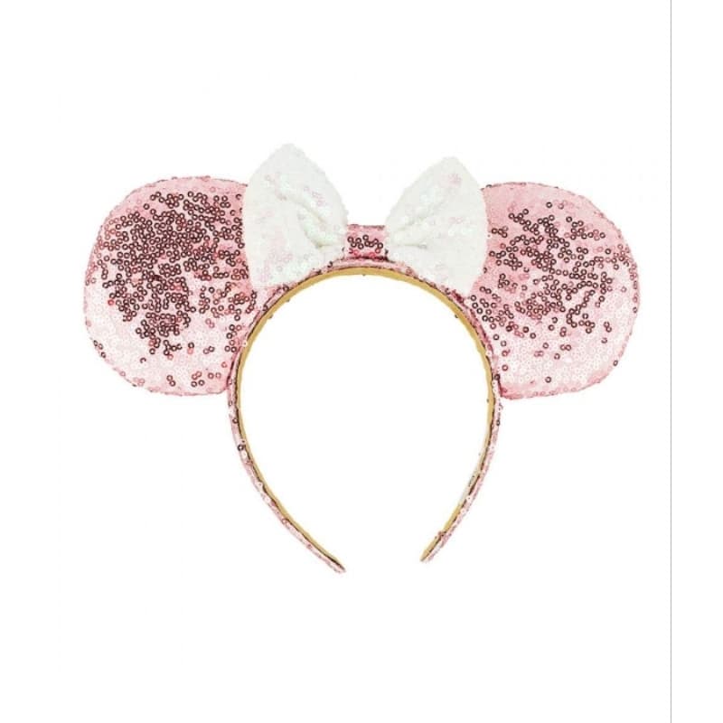Tiara Laço Branco Orelhas Rosê Lantejoulas Minnie - Disney