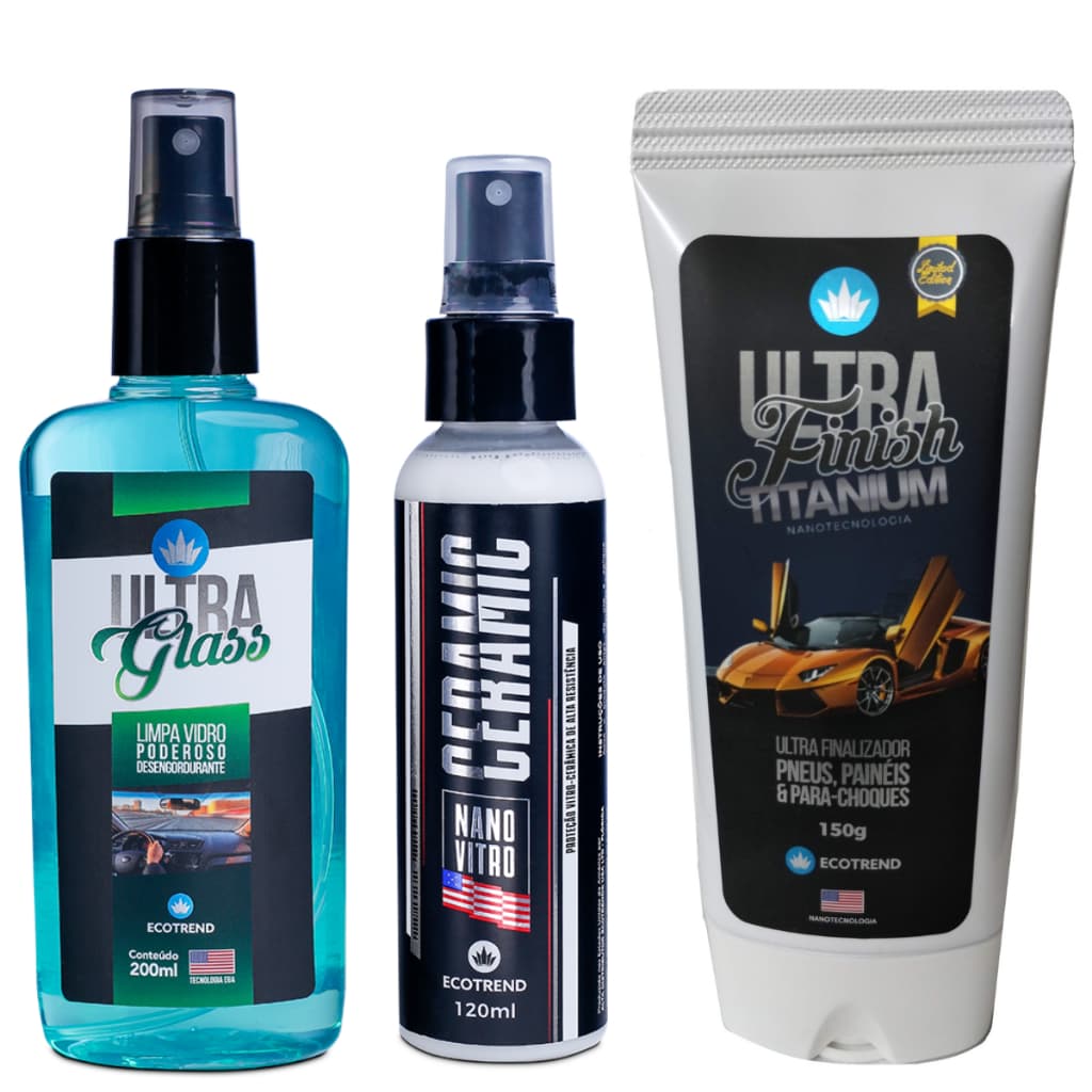 Ultra Glass + Ceramic Nano Vitro + Ultra Finish Titanium Revitalizador De Plásticos Borrachas ECOTREND SOUTH AMERICA