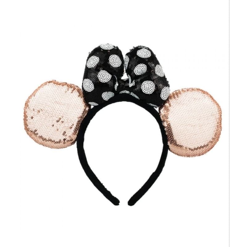 Tiara Laço Preto Branco Orelhas Rosê Lantejoulas Minnie - Disney