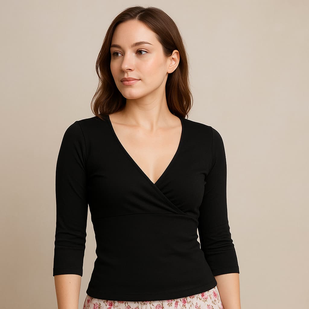 Blusa Feminina Gola V Transpassado  Manga 3/4