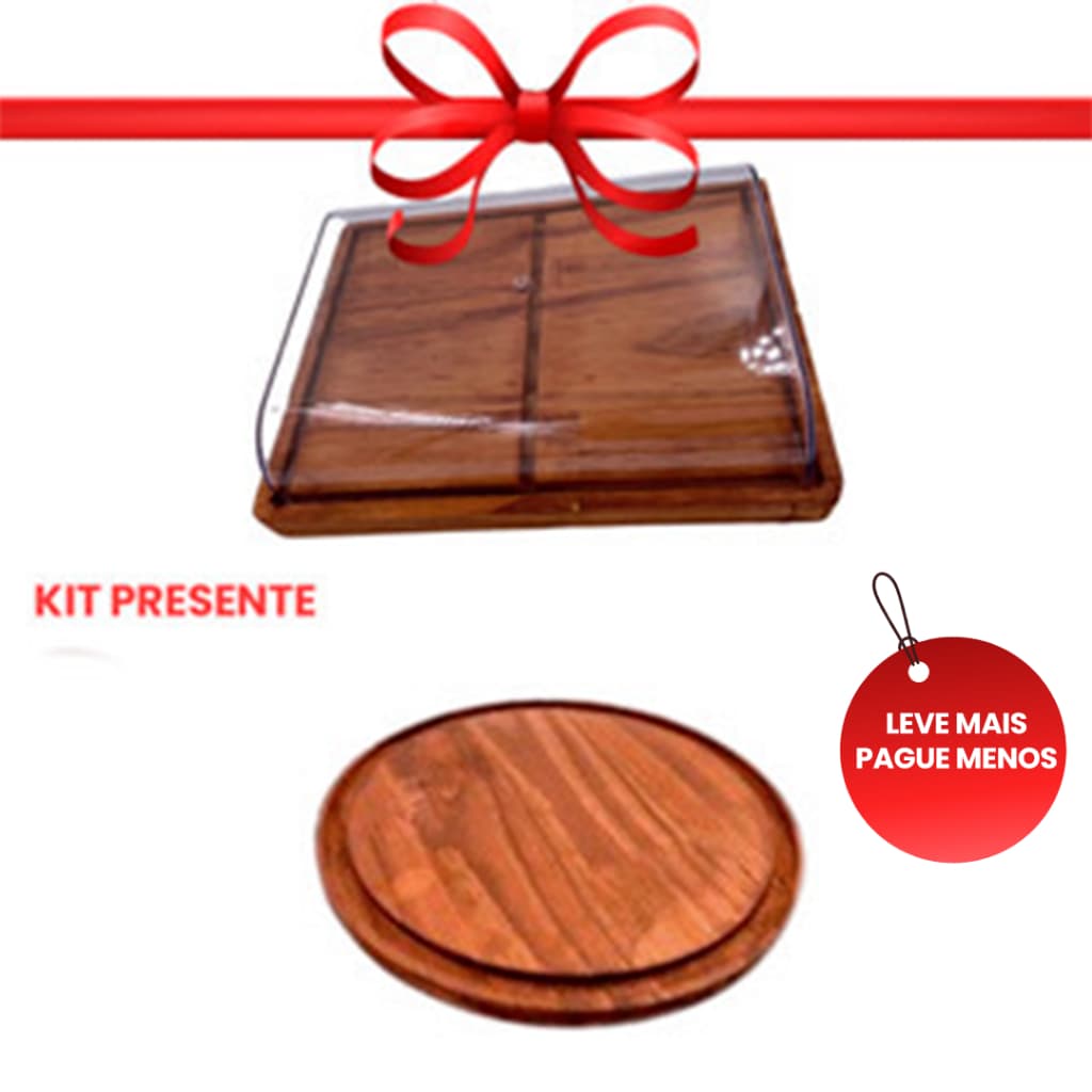 OFERTA 7.7 KIT 2pçs Porta Frios MEDIO (21X16,5CM) e Tábua Redonda 25cm Madeira RUSTICO café, Cozinha