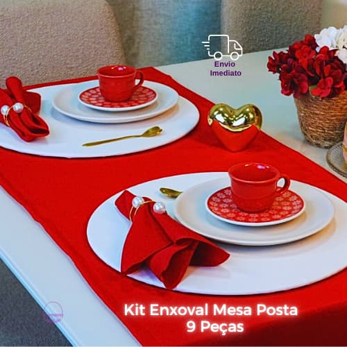 Jogo de Café da Manhã Mesa Posta 9 Peças Decoração Dia dos Namorados Casal Kit Completo