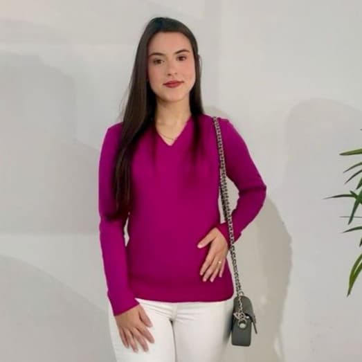 Blusa Feminina Gola V Segunda Pele Manga Longa Estilo Suéter Liso Moda Basica Tendência Blogueira
