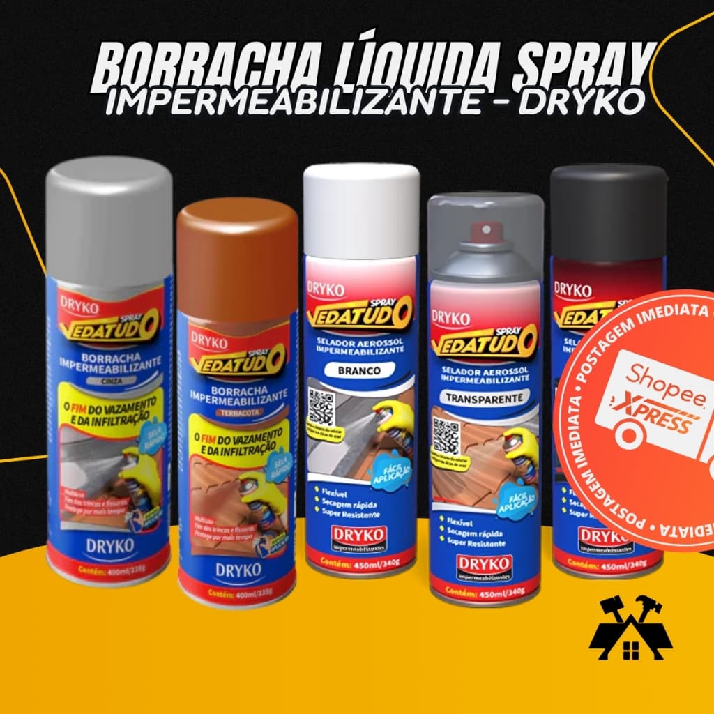Spray impermeabilizante vedatudo 400ml cores Dryko emborrachamento