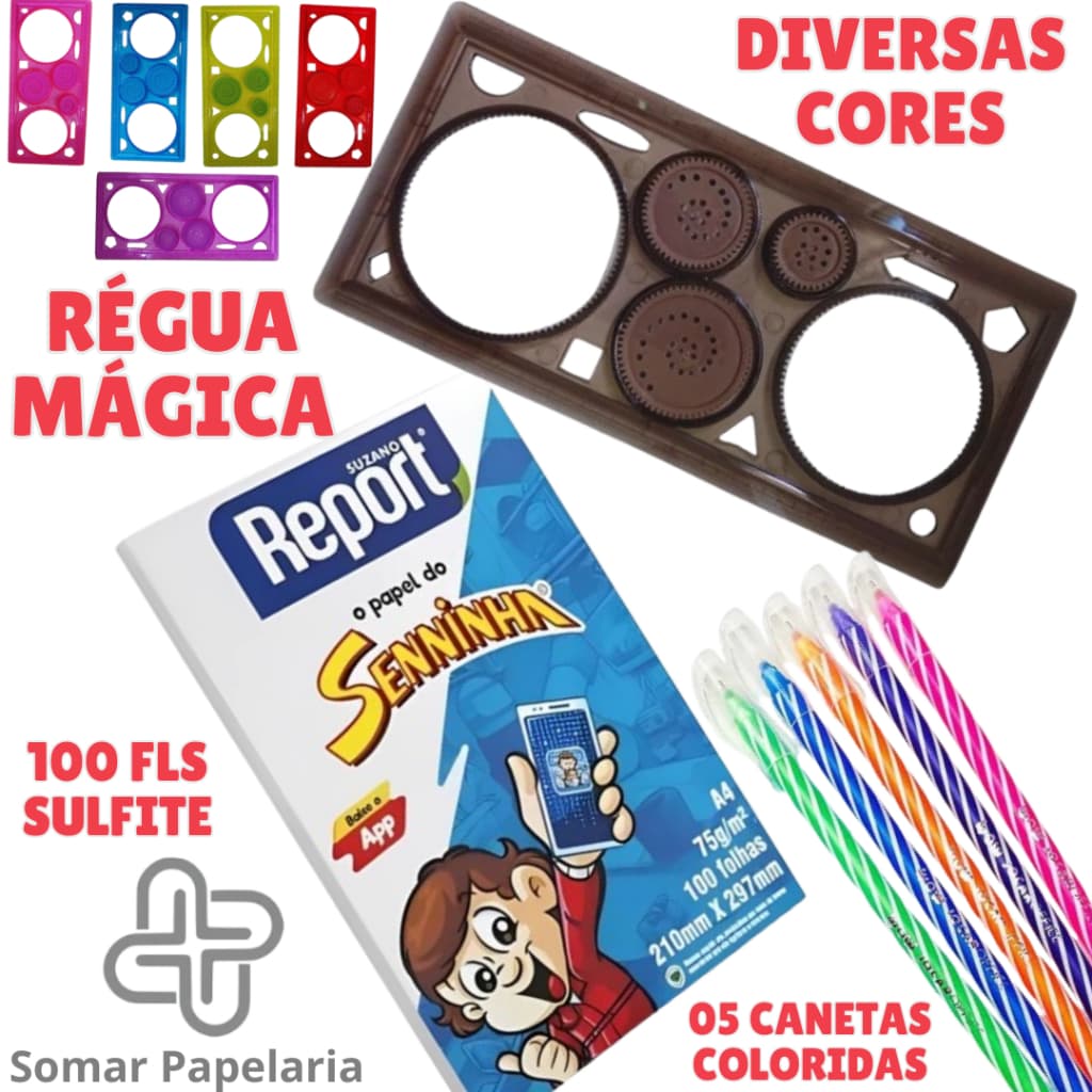 Régua Mágica Espirógrafo Mandala Opção c/ Sulfite e Caneta