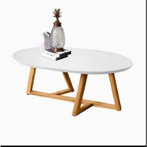 Mesa de Centro Sala Classic Oval com Pés em Madeira Maciça