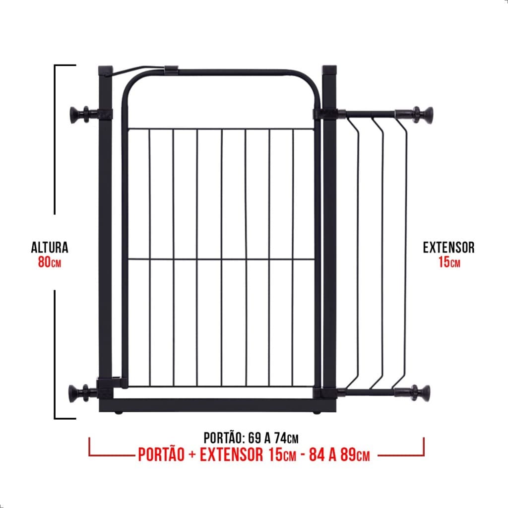 Portão Pet Criança Reforçado de Proteção +Ext.15cm ( 84CM A 89CM ) NÃO PRECISA FURAR