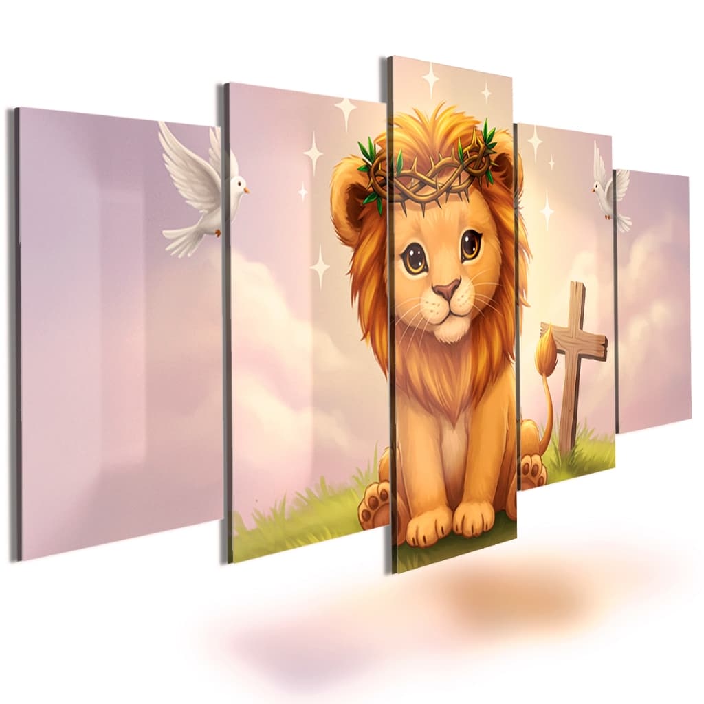 Quadros Decorativo Infantil Menino Menina Sala Quarto Leão De Judá Cruz E Espírito Santo