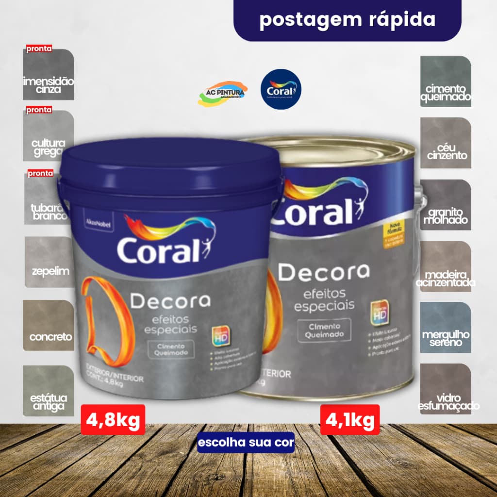 Coral Cimento Queimado Decora Efeitos Especiais Galão 4,2kg Escolha a Cor