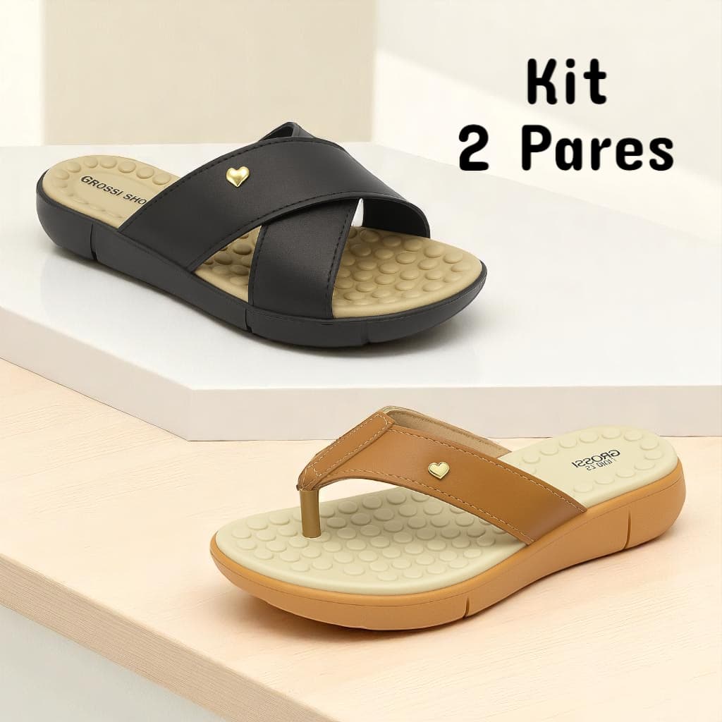 Kit 2 Pares Chinelo Feminino Ortopédico Massageador