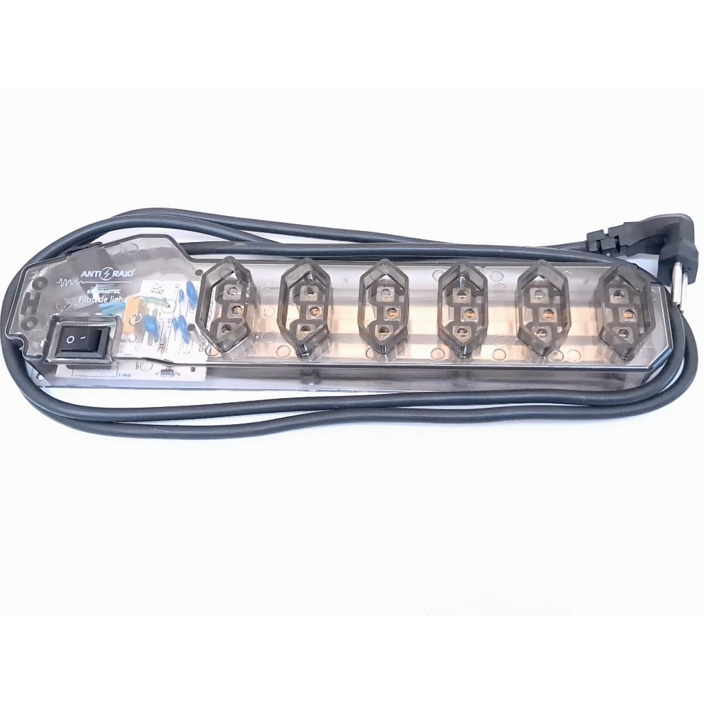 Filtro De Linha 6 Tomadas com DPS 7,5kA Preto Cristal Embrastec com Cabo de 1,2m
