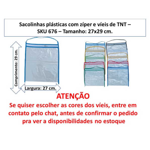 Organizador Multiuso Sacolas plásticas Transp. p/aniversários e utilidades c/ zíper e viés de TNT 27x29 cm. 676
