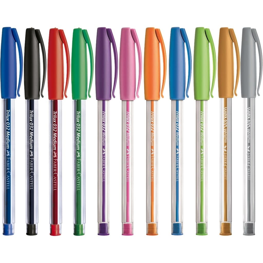 Kit Canetas Esferográficas Trilux Tradicional, Colors, Prata e Ouro FABER-CASTELL