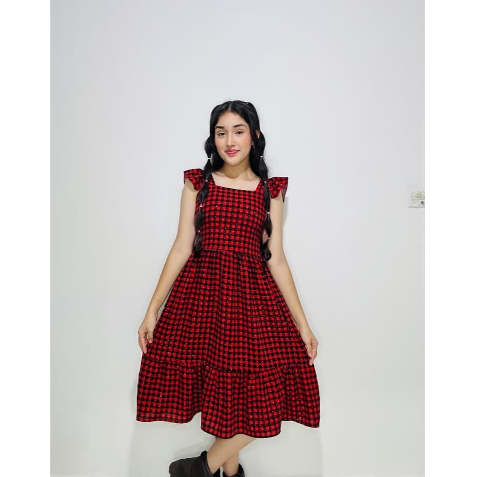 Vestido Xadrez com Brilho Juvenil Midi
