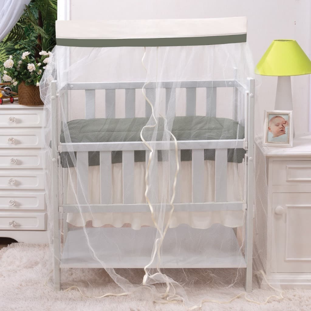 mosquiteiro cortinado para mini berço avulso com 2 peças palha com verde escuro cor neutra