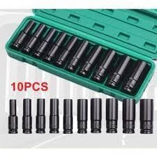 Jogo10PCS (8mm-24mm) Conjunto De Soquetes De Impacto Longo Preto Ferramentas