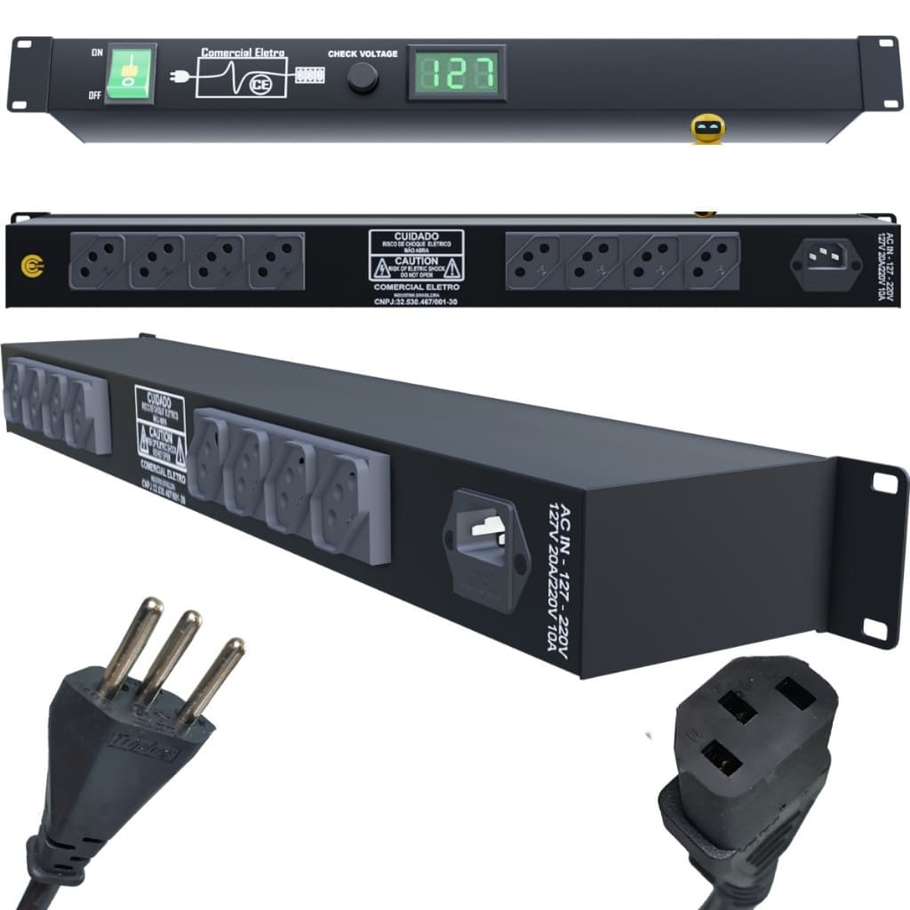 Regua tomada profissional padrão rack 8 entradas 10A 1250W -110V 2500W -220V Para Som Estudio