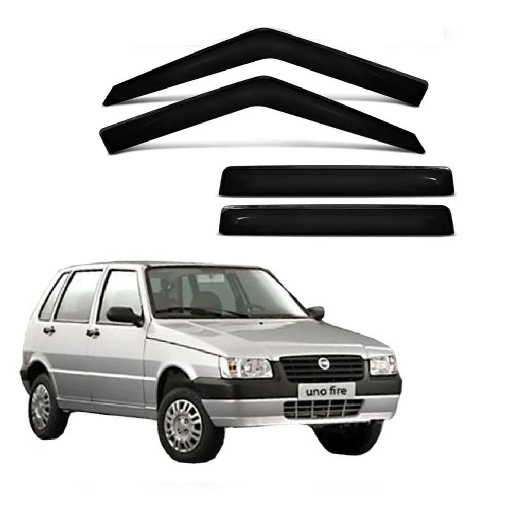 Kit Jogo Calha Defletor Chuva Fiat Uno 2000 2001 2002 2003 2004 2005 06 2008 2010 2011 4 Portas Fume