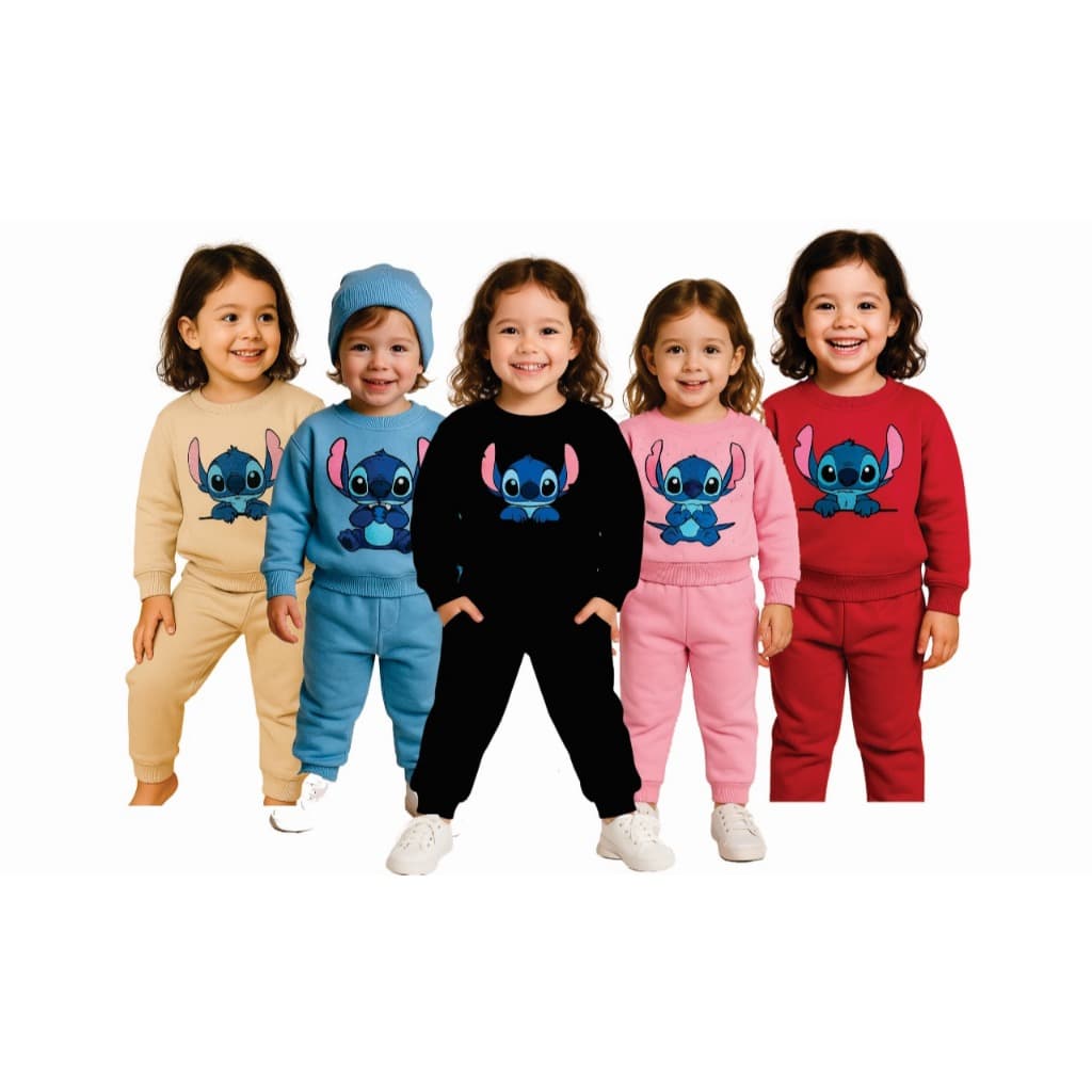Conjunto Moletom Infantil Flanelado Inverno C/ Estampa Stitch – Menino Menina Quentinho Térmico