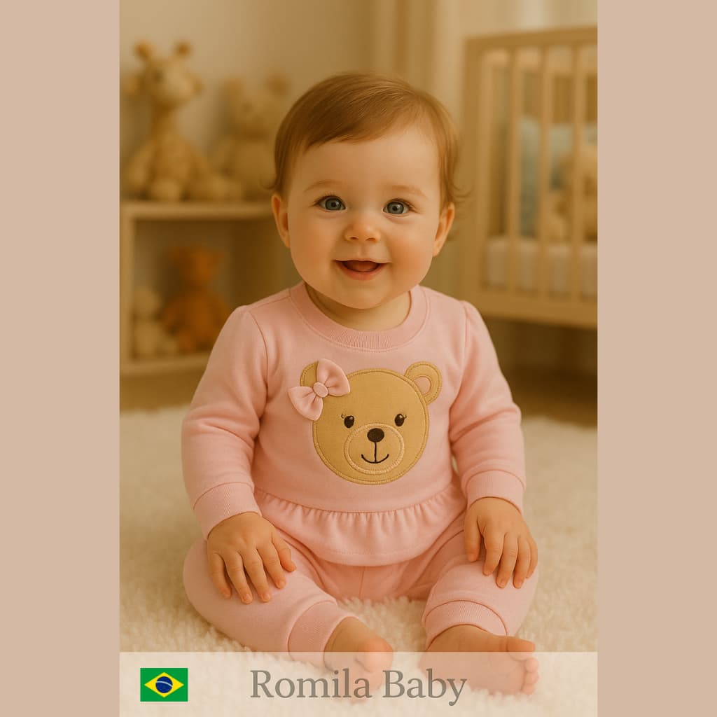 CONJUNTO SUEDINE ALGODÃO MENINA BORDADO E BABADO CONFORTÁVEL para Bebês!