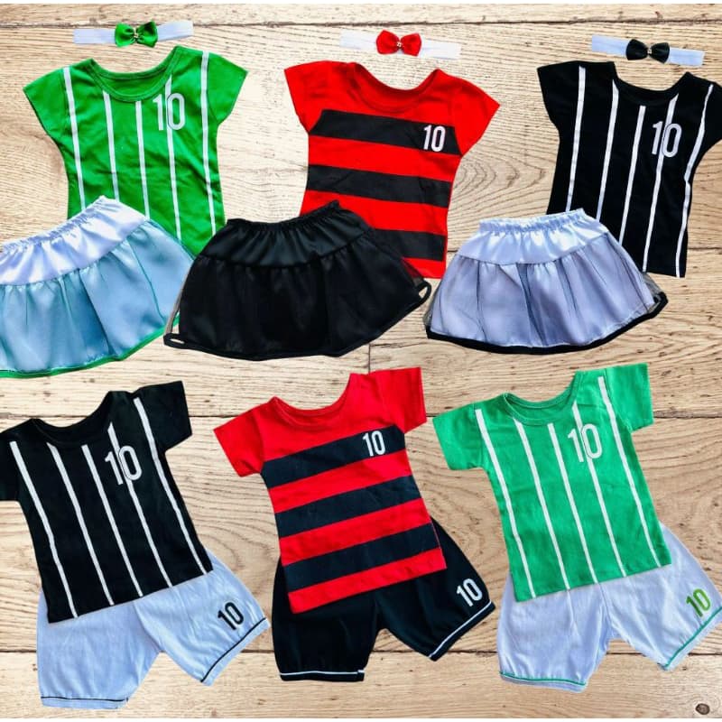 Conjunto de Bebê Camiseta e Saia Menina Time Futebol Mesvesario Baby