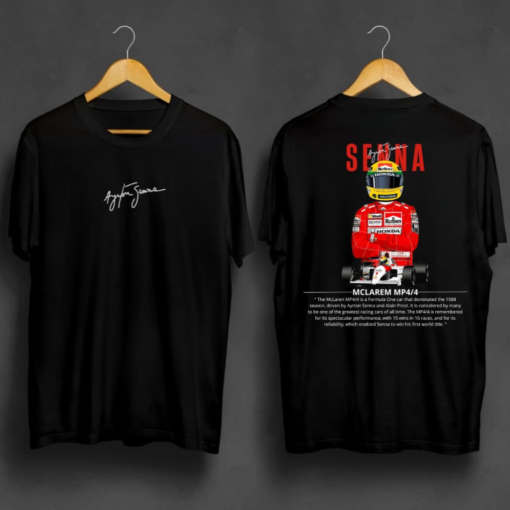Camiseta Masculina Branca Blusa Tendência Estampada Ayrton Senna F1 MP4 Algodão Qualidade Premium Envio Imediato