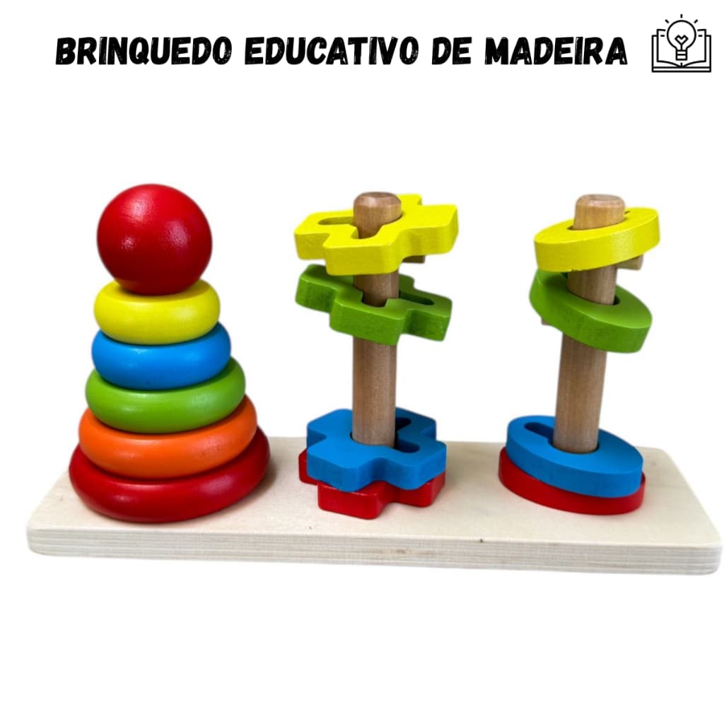 Brinquedo Educativo Torre de Encaixe Arco-Íris Jogo Pirâmide Criança Cor Cognição Quebra-Cabeça