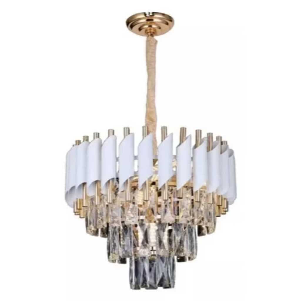 Lustre Pendente Redondo Metal e Cristal Transparente 40x29 cm