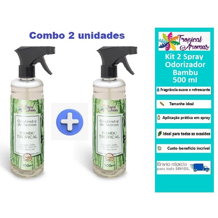 Kit 2 Spray Odorizador Tecido Bambu 500ml Perfume De Roupa Tropical Aromas