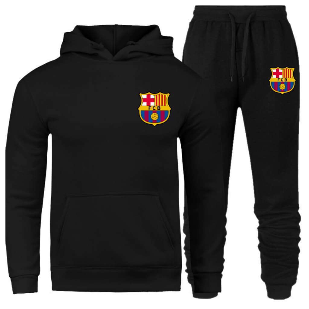 Conjunto Moletom Barcelona Barça Frio Algodão Flanelado Blusão com Capuz
