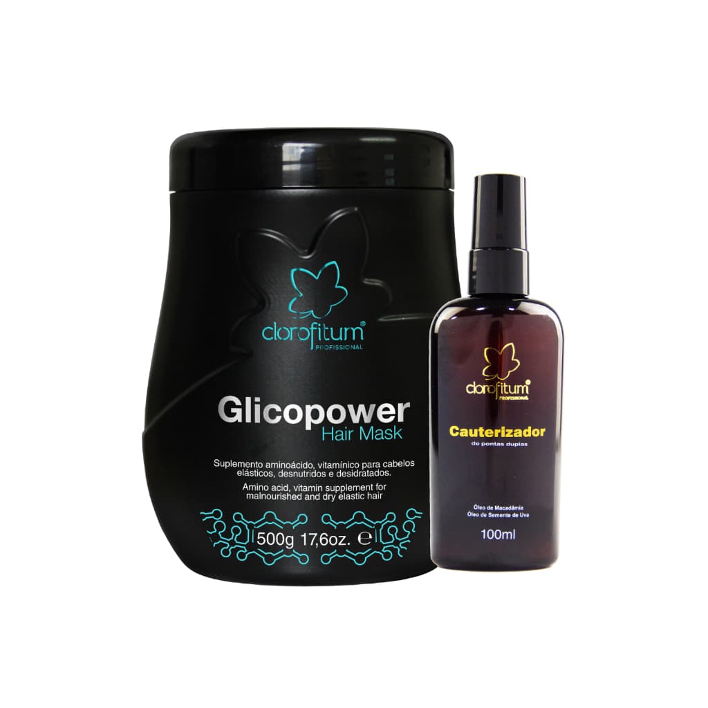 Kit Máscara de 500g da Glicopower e Reparador de Pontas de Macadâmia 100ml Para Cabelos Ressecados