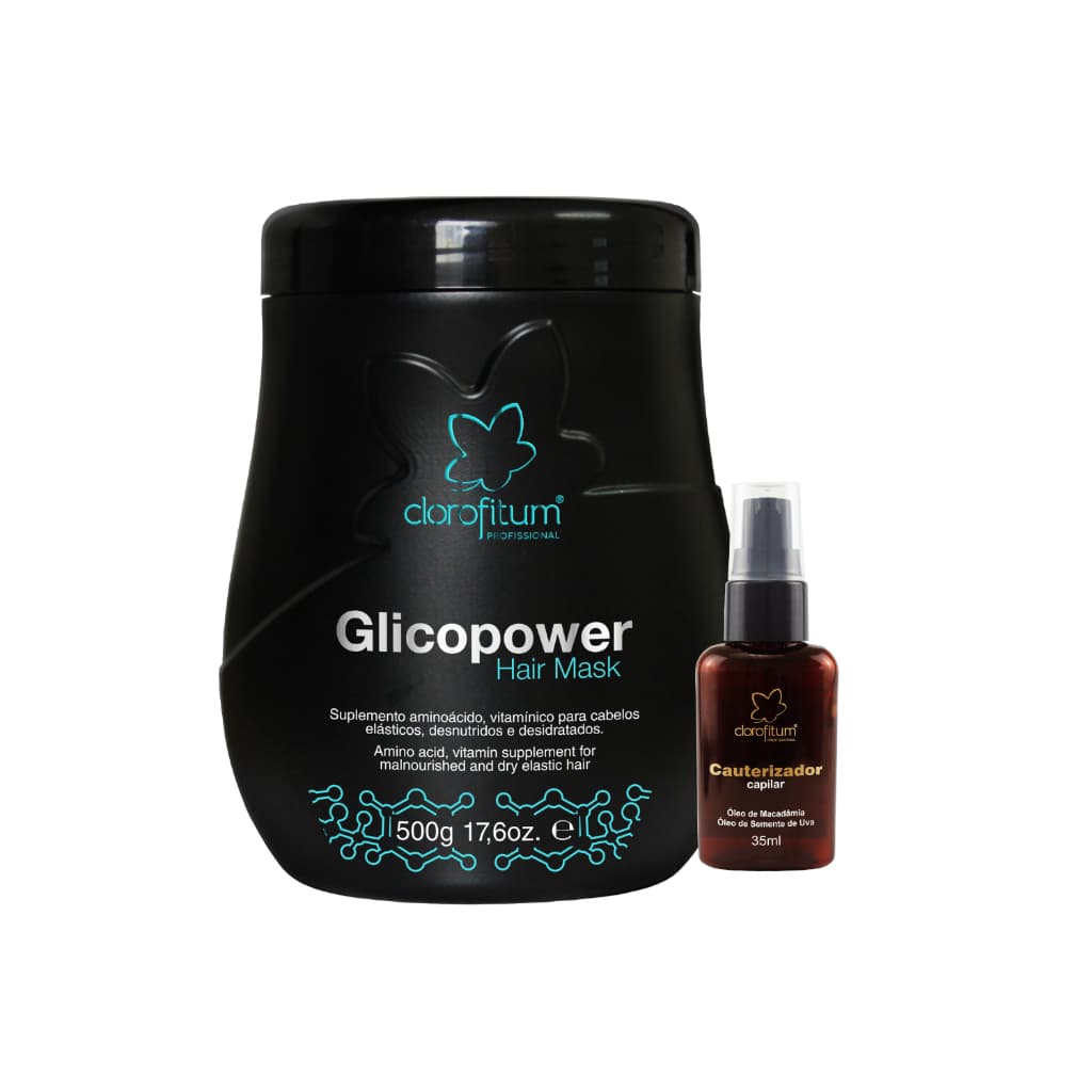 Kit Máscara Reconstrutora de 500g Glicopower e Reparador de Pontal de 35ml  Para Cabelos Ressecados