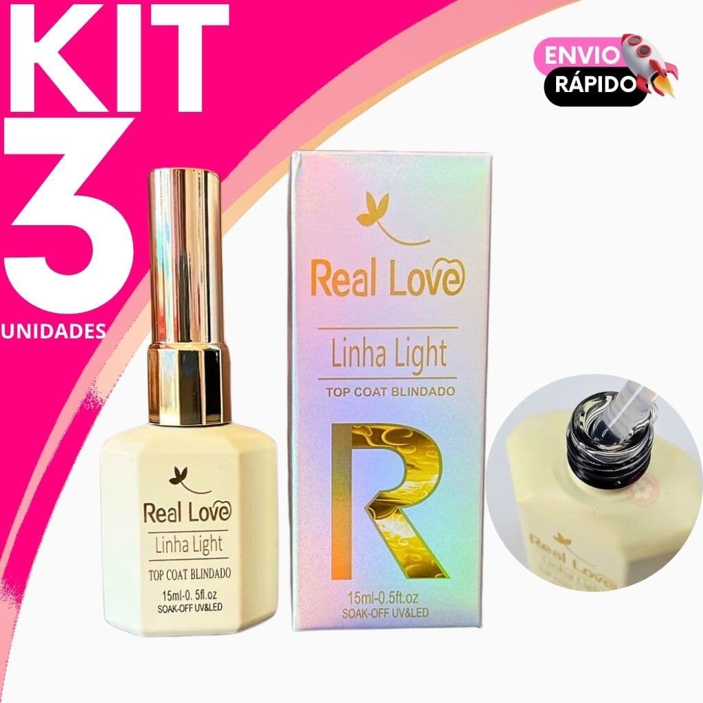 Top Coat Blindado Real Love Linha Light  Acabamento Profissional para Unhas Perfeitas - 15ml