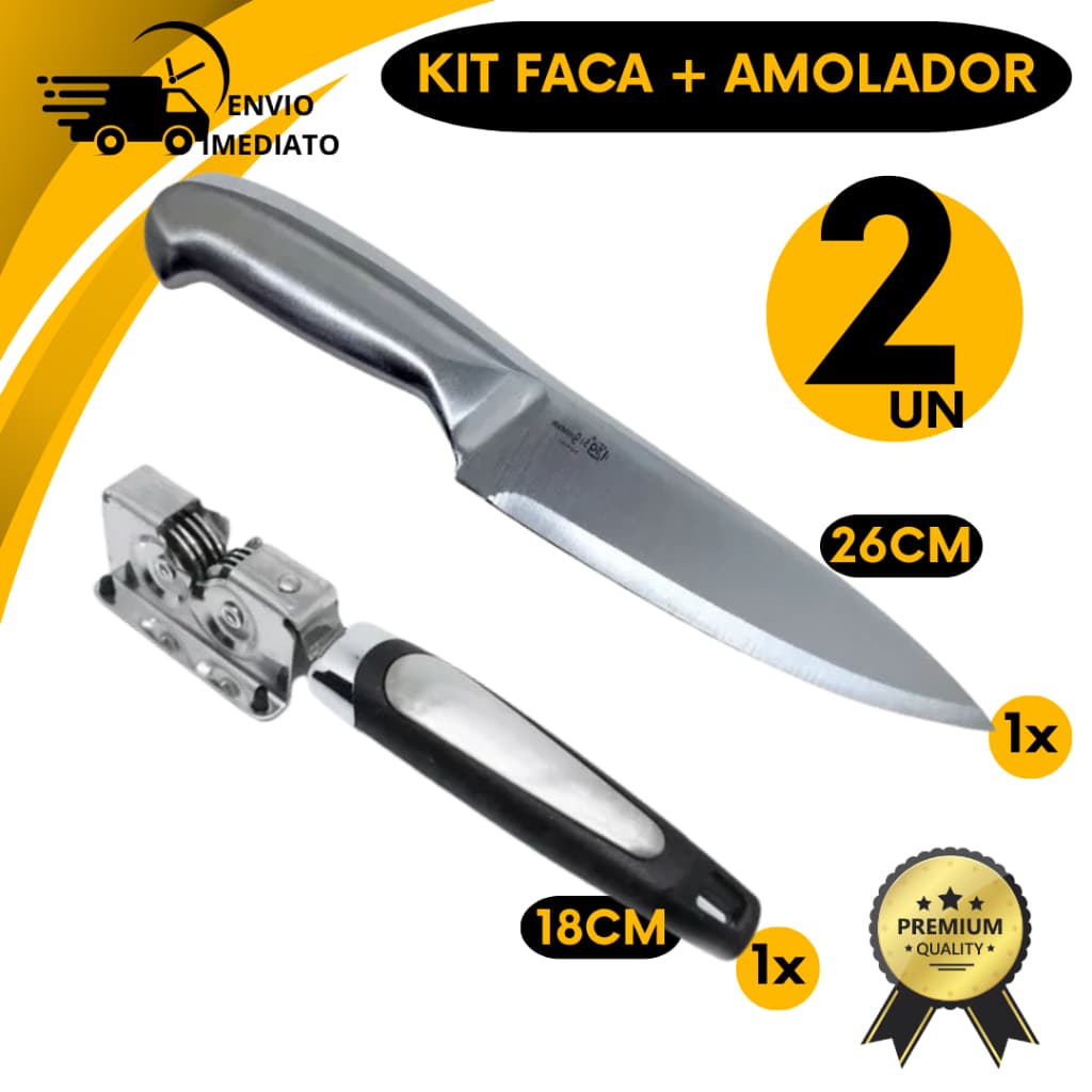 Faca Peixeira 6 Profissional Açougueiro Churrasco Gourmet E Amolador Faca Afiador Tesoura
