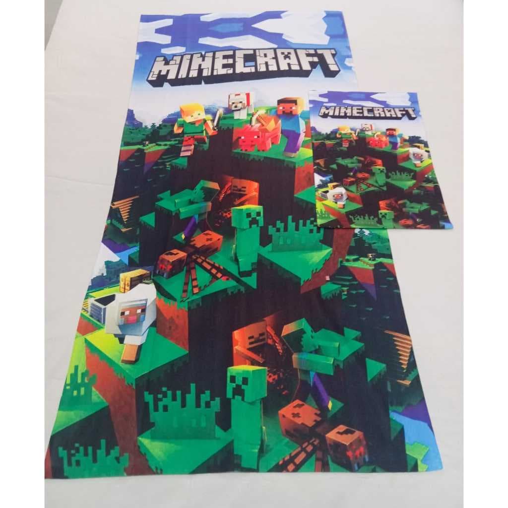 Kit Toalha de Banho + Toalha de rosto/mão Lancheira MINECRAFT