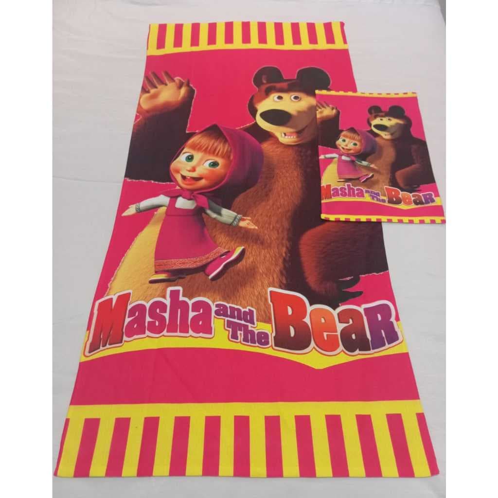 Kit Toalha de Banho + Toalha de rosto/mão Lancheira Masha e o Urso