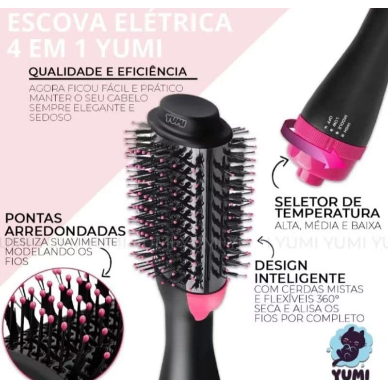 Escova Secadora e Modeladora 4 em 1 — Cabelos Secos, Lisos e Modelados com Praticidade!