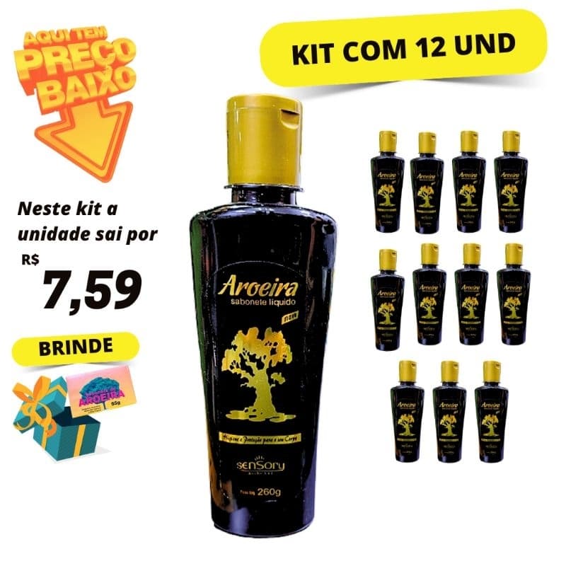 Kit com 12 Sabonetes Líquido de AROEIRA Sensory 270ml