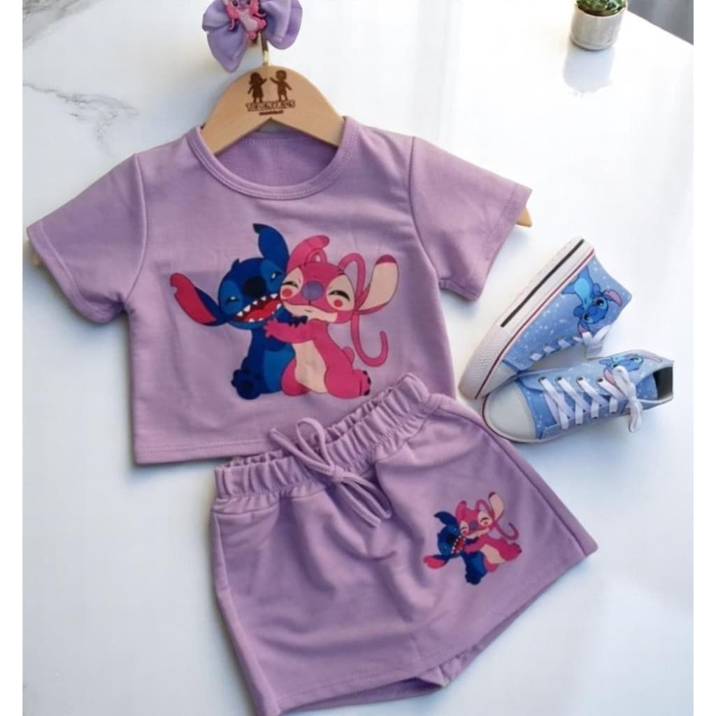 Conjunto Stitch Menina Moda Infantil Short Saia Stitch