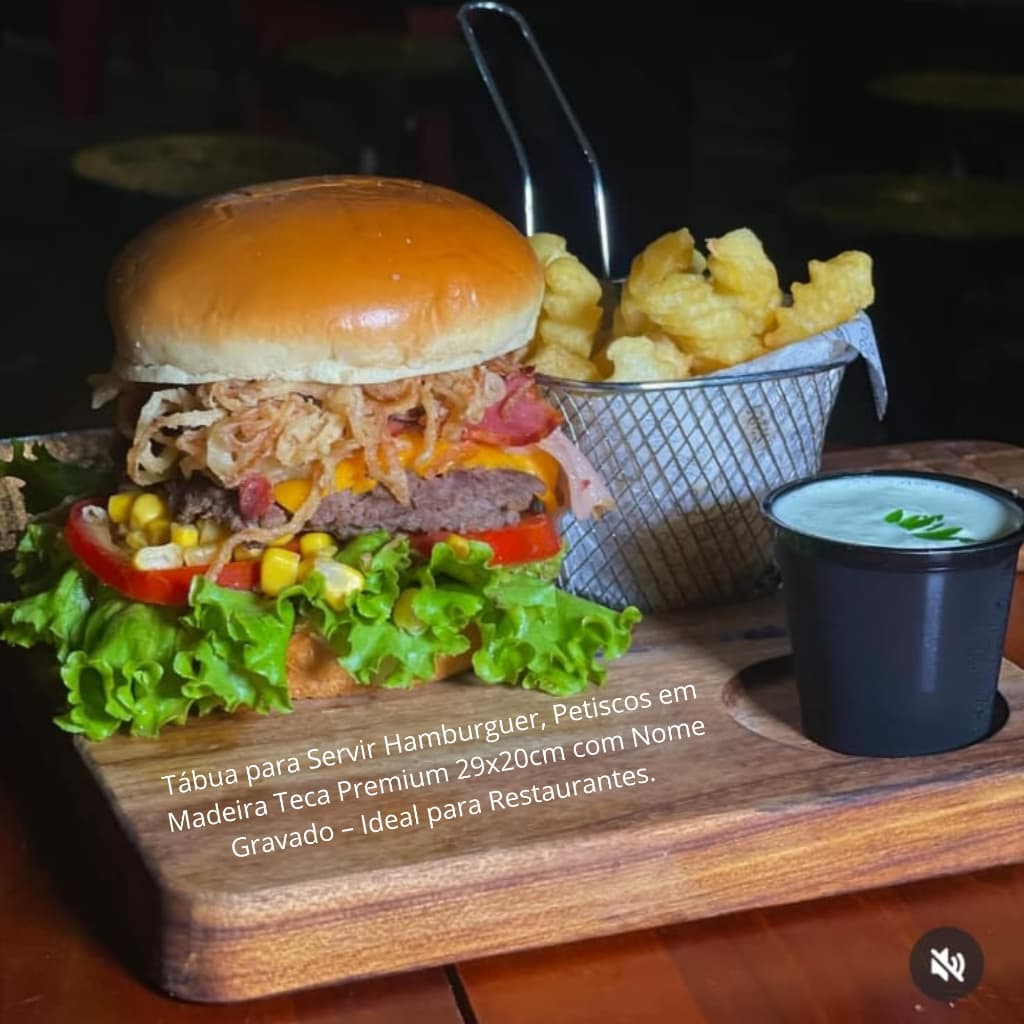 Kit 4 Petisqueiras Tabua Lanche Hamburguer C/ Personalização Brinde Madeira Teca Pronta Entrega