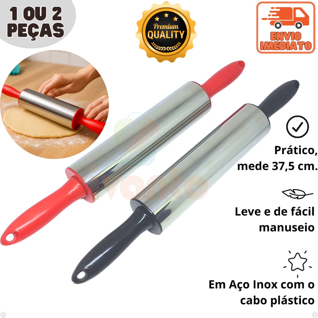 Rolo para Abrir Massa Aço Inox Leve Resistente Utensílios para Cozinha Pizza Pão Macarrão