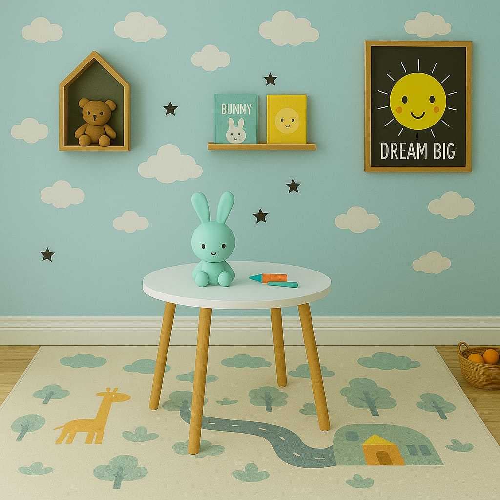 Mesa Infantil mdf Redonda pés de Madeira 60cm 50Cm ALTURA